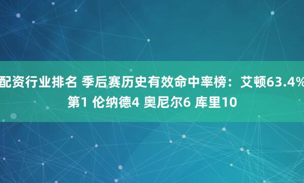配资行业排名 季后赛历史有效命中率榜：艾顿63.4%第1 伦纳德4 奥尼尔6 库里10